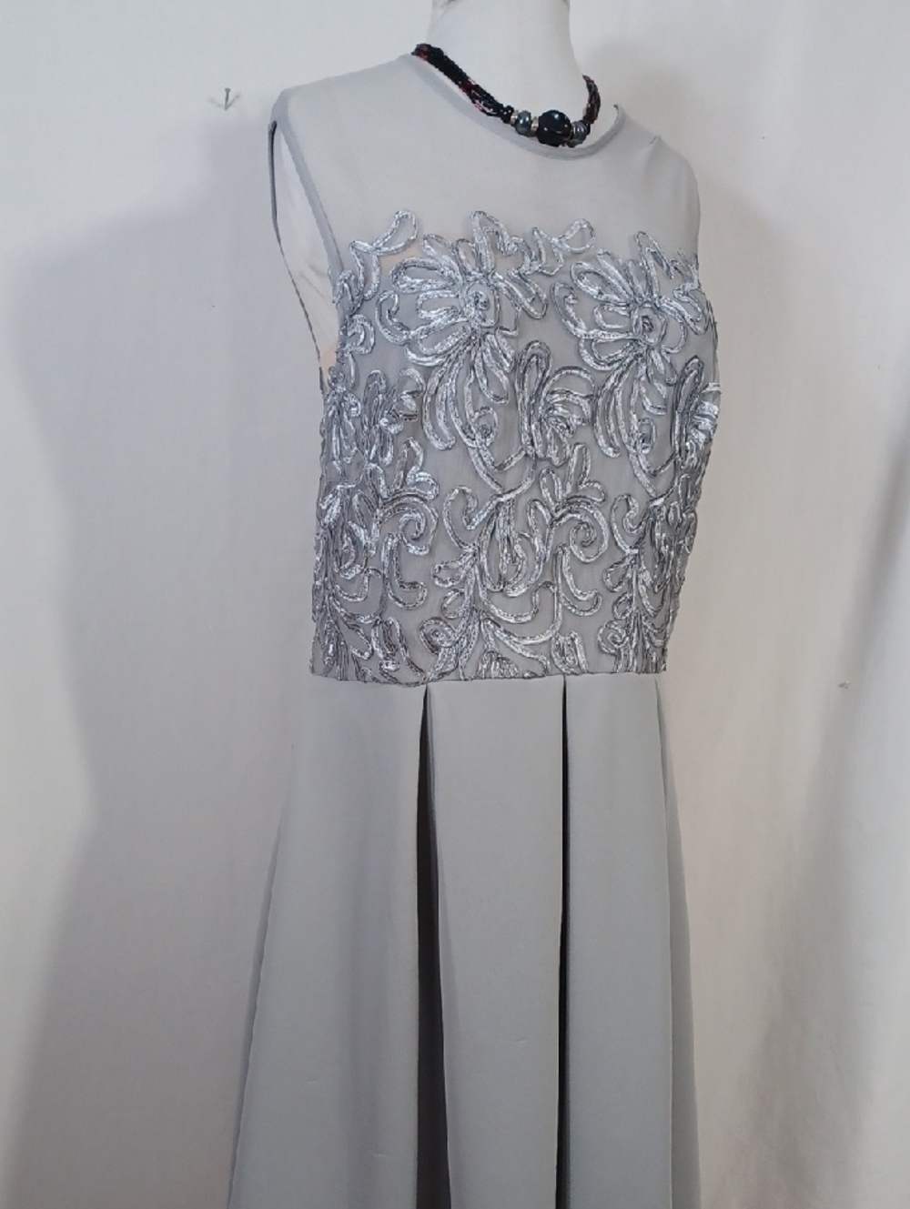 Studio One Silver Lace-Trim Dress
